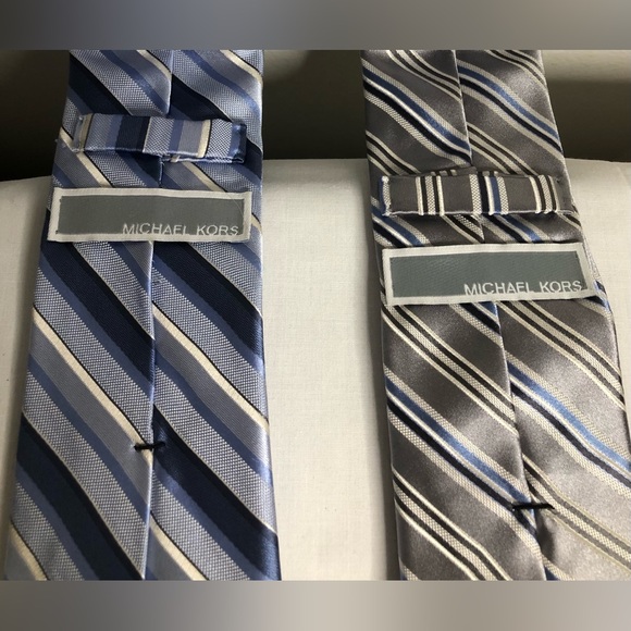 2 Michael Kors Striped Ties Blue & Gray - Picture 2 of 6